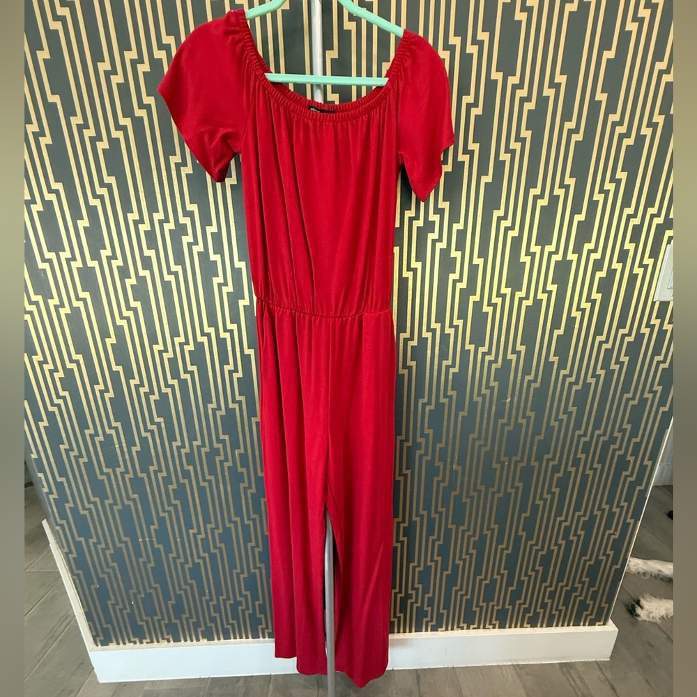NWT Gibson Vibrant Red Off-Shoulder Jumpsuit